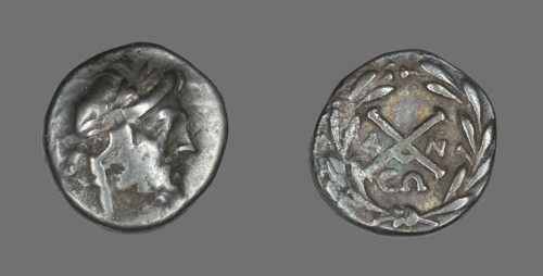 Hemidrachm (Coin) Depicting the God Zeus Amarios, 222-146 BCE. Creator: Unknown.