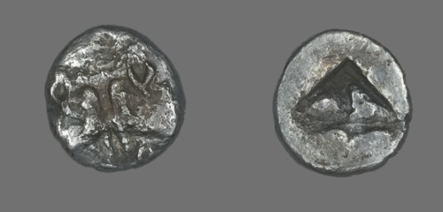 Coin Depicting Two Calves Heads, 550-440 BCE. Creator: Unknown.