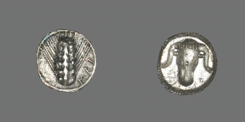 Diobol (Coin) Depicting an Ear of Grain, 500-473 BCE. Creator: Unknown.