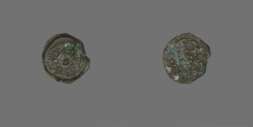 Coin Depicting a Double Cornucopia, Hasmonaean Dynasty (135-76 BCE)..., (103-76 BCE). Creator: Unknown.