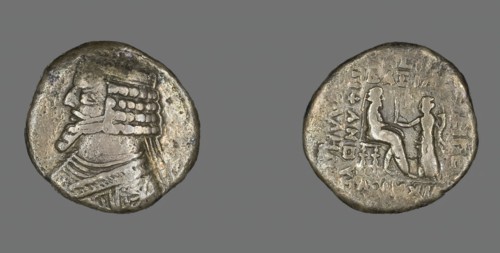 Tetradrachm (Coin) Portraying King Phraates IV, 38-3 BCE. Creator: Unknown.