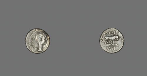 Quinarius (Coin) Depicting the Goddess Victory, about 43-42 BCE. Creator: Unknown.