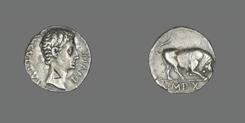 Denarius (Coin) Portraying Emperor Augustus, 15-13 BCE. Creator: Unknown.