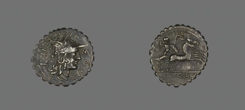 Denarius Serratus (Coin) Depicting the Goddess Roma, 118 BCE. Creator: Unknown.