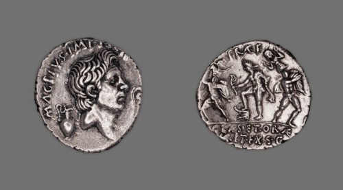Denarius (Coin) Portraying Pompey the Great, 42-40 BCE, issued by Roman Republic, Sextus Pompeius... Creator: Unknown.
