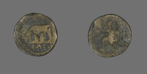 Coin Depicting a She-Wolf Nursing Romulus and Remus, 117-192. Creator: Unknown.