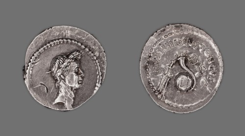 Denarius (Coin) Portraying Julius Caesar, 42 BCE, issued by L. Mussidius Longus. Creator: Unknown.