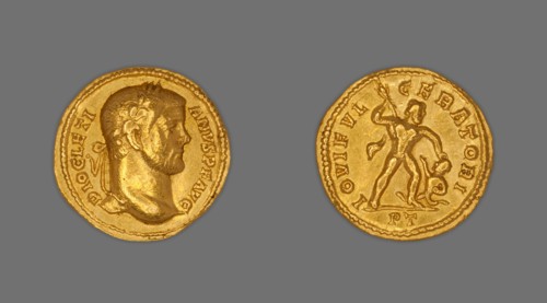 Aureus (Coin) Portraying Emperor Diocletian, 294-305, issued by Diocletian. Creator: Unknown.