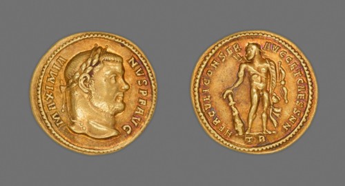 Aureus (Coin) Portraying Emperor Maximianus Herculius, 303. Creator: Unknown.