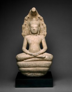 Buddha Enthroned on a Serpent (Naga), Angkor period, 13th century. Creator: Unknown.