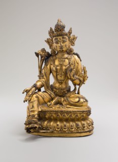 Green Tara, Seated in Pose of Royal Ease (Lalitasana), with Lotus Stalks on Right Shoulder..., (1403 Creator: Unknown.