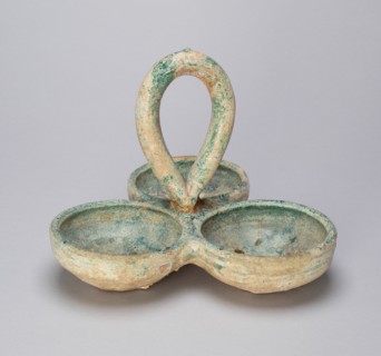 Three-Cupped Dish with Loop Handle, Eastern Han dynasty (A.D. 25-220), 1st century. Creator: Unknown.