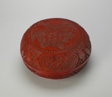 Cinnabar Lacquer 'Scholar in Landscape' Box and Cover, Qing dynasty, Qianlong reign (1736-1795). Creator: Unknown.