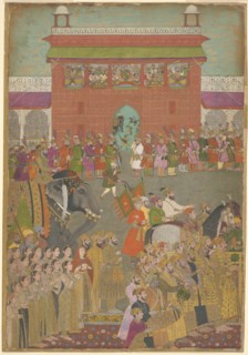 A Procession Scene with Musicians, from a copy of the Padshanama, c. 1650. Creator: Unknown.