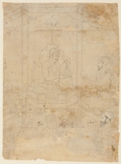 Akbar Offering Timur's Crown to Shah Jahan, Mughal period (1526-1857), ca. 1650-1700. Creator: Unknown.