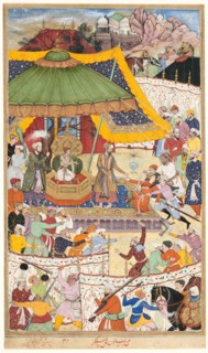 The Young Emperor Akbar Arrests the Insolent Shah Abu’l-Maali, page from a..., c1590/95. Creator: Unknown.