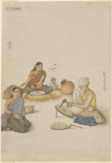 Villagers Grinding Corn, page from the Fraser Album, Company School, c. 1820. Creator: Unknown.