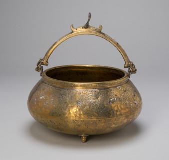 Bowl (Tas) with Attached Handles, Decorated with Horsemen and Solar Motif, 14th century. Creator: Unknown.