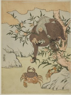 Monkey playing with crabs, c. 1772. Creator: Isoda Koryusai.