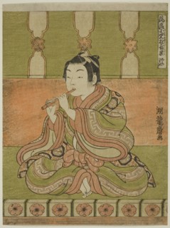 The Flute (Hichiriki), from the series "Fashionable Musical Amusements of Children..., c. 1770/72. Creator: Isoda Koryusai.