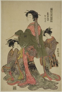 Tamazusa of Iedaya, from the series "Models for Fashion: New Designs as Fresh as..., c. 1776. Creator: Isoda Koryusai.