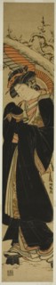 Young Woman with Umbrella Walking in Snow, c. 1777. Creator: Isoda Koryusai.