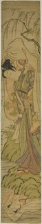 Young Man Carrying a Girl Sees her Reflection in the Water, c. 1771. Creator: Isoda Koryusai.