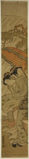 Two Young Women with Umbrella Caught in Rainstorm, c. 1771. Creator: Isoda Koryusai.