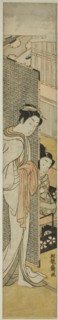 Courtesan Standing Behind Screen and Young Man Smoking, c. 1771. Creator: Isoda Koryusai.