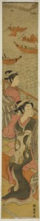 Courtesan and Her Attendant on a Balcony Overlooking River, c. 1771. Creator: Isoda Koryusai.