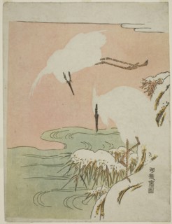 Two Egrets in the Snow, c. 1773. Creator: Isoda Koryusai.