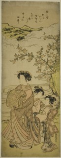 Courtesan and Two Attendants Parading by a Stream, c. 1776. Creator: Isoda Koryusai.