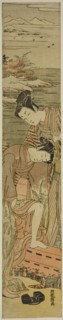 Young Woman Drops her Geta as She Boards a Boat, c. 1773. Creator: Isoda Koryusai.