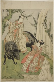 The Actors Segawa Kikunojo III as Princess Hatsune (Hatsune Hime) (right), and Ichikawa..., c. 1785. Creator: Katsukawa Shunko.