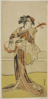 The Actor Yamashita Mangiku I as Osan in the Play Kitekaeru Nishiki no Wakayaka..., c. 1780. Creator: Katsukawa Shunko.