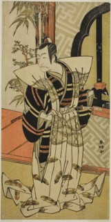 The Actor Ichikawa Danjuro V as Kajiwara Heiji (?) in the Play Hiragana Seisuiki (?)...), c. 1776. Creator: Katsukawa Shunko.
