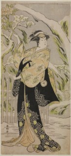 The Actor Iwai Hanshiro IV as Lady Yaehata in the Play Sanga no Sho Haru no Hanayome..., c.1787. Creator: Katsukawa Shunko.