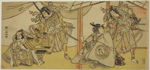 Right-Hand Page: The Actors Bando Hikosaburo III as Soga no Goro (right), and Segawa..., c. 1780. Creator: Katsukawa Shunko.