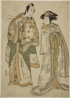 The Actors Segawa Kikunojo III as the Courtesan Sumizome (right), and Ichikawa..., c. 1784. Creator: Katsukawa Shunko.