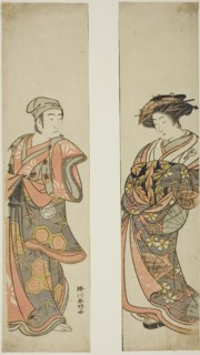 The Actor Nakamura Tomijuro I as a courtesan (right) and Sawamura Sojuro III as..., c 1779. Creator: Katsukawa Shunko.