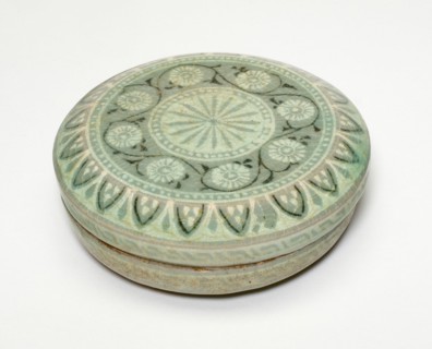 Covered Cosmetic Box with Chrysanthemum Flower Heads, Korea, Goryeo dynasty, mid-13th century. Creator: Unknown.