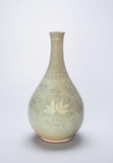 Bottle-Shaped Vase with Lotus Flowers and Stylized Scrolls, Korea, Goryeo dynasty, 14th century. Creator: Unknown.