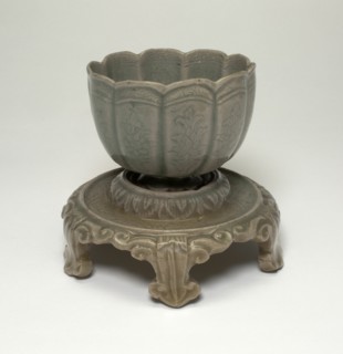 Lobed Cup and Stand with Floral Sprays and Lotus Leaves, Korea, Goryeo dynasty, mid-12th century. Creator: Unknown.