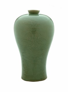 Vase(Maebyong) with Lotus Sprays and Cloud Scrolls, Korea, Goryeo dynasty (918-1392), 12th century. Creator: Unknown.
