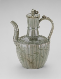Ewer with Bamboo-shaped Spout, Fluting, and Leaves, Korea, Goryeo dynasty, early 13th century. Creator: Unknown.
