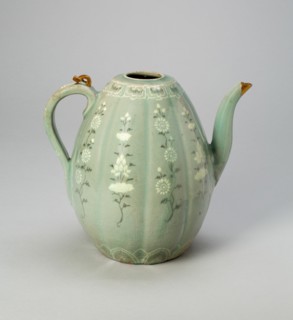 Melon-Shaped Ewer with Stylized Floral Scrolls, Korea, Goryeo dynasty (918-1392), 13th century. Creator: Unknown.