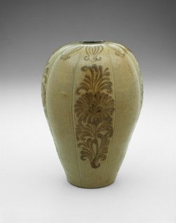 Lobed Vase with Stylized Floral Scrolls, Korea, Goryeo dynasty (918-1392), 12th century. Creator: Unknown.