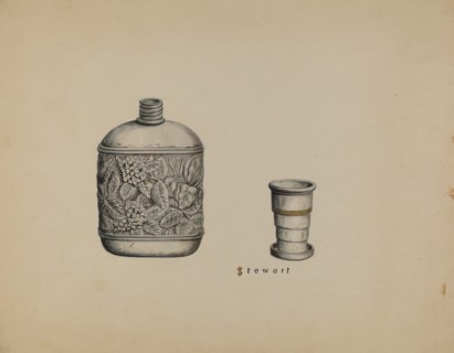Silver Whiskey Flask, c. 1937. Creator: Robert Stewart.
