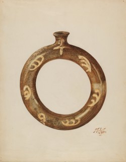 Ring-shaped Pottery Bottle, c. 1940. Creators: Arthur Stewart, Claude Marshall.