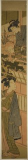 Woman Holding Boy who is Reaching Out to Young Man Below, c. 1776. Attributed to Kitao Shigemasa.